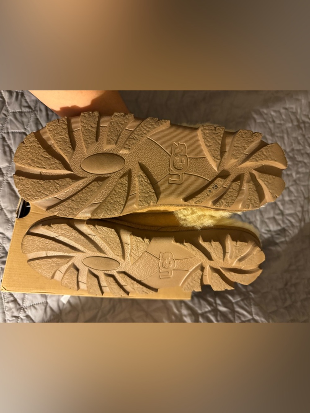 UGG Chestnut Suede Shearling Slippers with Cream Fur Collar - Picture 6 of 7